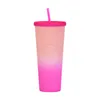 Express! Double Layer Ombre Glitter Plastic Tumblers with Straw Large Capacity Creative 710ml Ombre Glitter Acrylic Tumblers Hand Cups A0120