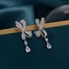 Dangle Earrings Sparkling Zircon Bow Water Drop Earring Luxury Designer Romance Bowknot Pendant Lovely Eardrop