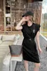 Basic & Casual Dresses Designer 2023 Summer New Embroidery Metal Letter Elastic Belt Waist Cushion Shoulder Flying Sleeve T-shirt Dress Q40X