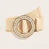 Belts Vintage PP Grass Woven Belt For Women Summer Dress Accessorie Bohemian Style Handmade Round Wood Inlaid Bead Buckle Elastic