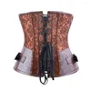 Bustini Corsetti Steampunk Gotico da donna Sexy Acciaio disossato Finta pelle Halter Vita Formazione Sottoseno Top Corsetto jacquard