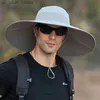 Chapéu de pesca masculino de aba larga unissex de alta qualidade 15 cm cor sólida à prova d'água chapéus de sol verão feminino praia boné masculino chapéu panamá L230523