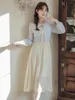 Abiti casual Abito da ragazza francese Dolce scozzese retrò Stile college Donna Colletto blu scuro carino Kawaii Vestido Primavera femminile