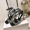 Fashion Women Pumps Sandals Senior 95 mm Strass Diamond Embellished Square Toe Cross Ankle Sling Design