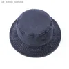 2021 Nieuwe Vrouwen Effen Kleur Mode Retro Denim Gewassen Emmer Hoed Katoen Opvouwbare Visser Cap Mannen Outdoor Zonnebrandcrème Strand cap L230523