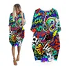 Casual Dresses Women Graffiti Print Plus Size Long Sleeve Fashion Oversized Woman Clothes Streetwear Punk Ladies Clothing Female Dress