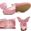 Flat Shoes 1Pair Crystal Butterfly Girl Leather High Heel Shoe Party Dance Fashion Sequins Decoration