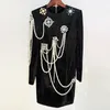 Casual Dresses Classic Black Velvet Pearl Chain Tassel Slim Mini Dress 2xl Ladies Rhinestone Flower Spring Evening Party Designer