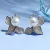 Stud Earrings Vinregem 18K White Gold Round Cut 12MM Butterfly Lab Pearl Sapphire Gemstone 925 Sterling Silver Jewelry Wholesale