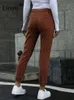 Pantalon Femme Capris Liooil Streetwear Coton Taille Élastique Marron Jean Pantalon Femme Denim Pantalon Avec Poches Nouveau Printemps Femmes Stretch Sexy Jeans J230605