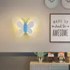 Applique murale fille chambre d'enfants rose papillon lampes nordique LED salon décor à la maison chevet luminaire fond applique