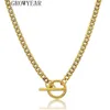 Chains Long T Bar Choker Necklace For Women Men Cuban Chain Gold Color Hip Hop Geometric O Shape Lock Statement294c