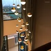 Lustres nordique LED lustre salon Villa Duplex escalier en colimaçon cristal sable boule Club décoration longue