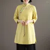 Ropa étnica estilo chino blusa de mujer 2023 Cheongsam Top camisas botón otoño blusas Hanfu algodón señoras Tops 11764