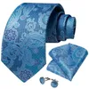 Bow Ties Designer Blue Paisley Floral Silk For Men Luxury Wedding Accessories Men's Neck Tie Set Handkerchief Cufflinks Gift