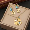 Chains Fashion Stainless Steel Floral Pendant Personality Eye Collars Simple Clavicle Chain Gold Plated Jewelry Set For Women