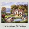 Handgeschilderd realistisch landschap Canvas Wall Art Stone Bridge Cottage Sung Kim schilderij mooie eetkamer decor