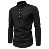 Men's Casual Shirts Men Solid Color Stand Collar Long Sleeve Slim Fit Male Social Business Shirt White Black Dress