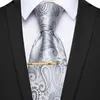 Bow Ties Yourties Designer White Sliver Grey Men Tie Tie Men's Paisley Holiday Gift Clip Set Silk Neckties for Party Wedding Business