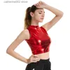 Zbiorniki damskie Camis Shiny Srebrne Holograficzne wzory zbiornikowe Topy Modne rurki rurki Top Turtleeck Crop Top Nowy pasek kamizelki bez rękawów T230605