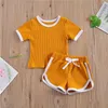 Set di abbigliamento 0-3 anni Neonati maschi T-shirt estive lavorate a maglia con scollo a O Top e pantaloncini Pantaloni Tute casual in cotone Abiti