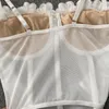 Camis francuska siatka camisole damska slash szyja 3d dekoracja kwiatów camis stanik seksowna perspektywa backless uprawa top żeńska rurka górna czołgi