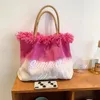 Nouveau style de mode de sac à main de grande capacité en toile tressé avec un sac à bandoulière de couleur assortie Fabricants de sacs fourre-tout ventes directes