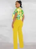 Etniska kläder Två stycken Set Africa kläder 2023 Afrikansk dashiki Fashion Flower Print Suit Top and Trousers Pants Party for Women Outfits