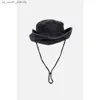 Western Cowboy Hat Hommes Et Femmes D'été Pare-Soleil Vintage Noir Drstring Chapeau De Pêcheur Alpinisme Chapeau Marée A60 L230523