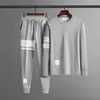 IT-Thom Men Hoodies Sweatshirts Autumn Winter Pure Cotton Loopback Jersey Knit Engineered ARM STRIPE CREWNECK PULLOVER BROWN BLACK WHITE M-5XL