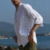 Magliette da uomo Uomo Tre quarti Vintage Lino Tinta unita Manica corta Camicia casual retrò Top Camicetta Abiti maschili Alta qualità