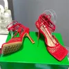 Sandales de créateurs Femmes Designer Pantoufles à talons hauts en cuir Strass Mesh Sandal Sparkle Stretch Ladies Party Chaussures de mariage News9hd #