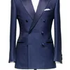 Mäns kostymer Navy Blue Double Breasted Men Slim Fit Peaked Lapel Formal Business Groom Tuxedos Wedding Blazer 2 Pieces Jacket Pants