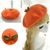 Berets ręcznie robiony kreskówek beret hat zielony liść pomarańczowy owoce vintage dziewczyna dziewczyna sztuczna wełna malarz malarz cap kropla