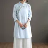 Ethnische Kleidung Chinesischen Stil Frauen Bluse 2023 Cheongsam Top Shirts Taste Herbst Blusen Hanfu Baumwolle Damen Tops 11764