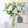 Fleurs décoratives 3 têtes vraie touche artificielle Lily Flores mariée faux tenant Bouquet de soie blanc en plastique maison fête mariage décor