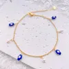 Anklets 304 Stainless Steel Link Cable Chain Anklet Gold Color Enamel Hamsa Symbol Hand For Women Foot 22cm(8 5/8") Long 1 Piece