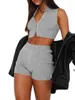 Tute da donna Set di 2 gonne lavorate a maglia da donna Zip-up a costine senza maniche Crop Top Wraps Short Suit Abiti estivi