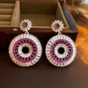 Dangle Earrings DREJEW Delicate Zirconia Flower Round Drop 925 Silver Needle Piercing Women's Ethnic Pendant Jewelry