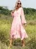 Casual Dresses Sweet Spring Summer Sexy Bishop Sleeve Long Dress Solid Color Frenum Fashion A-Line 2023