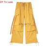 Calça Feminina Capris Y2K Bolso Cargo Pants Mulher Calça Solta Perna Larga Cinto Rosa Chocante Cinto Campus PB ZA Feminino Amarelo Vermelho Cinza Preto J230605