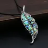 Pendant Necklaces Natural Abalone Shell Leaf Shape Alloy Rope Chain Necklace For Women Men Trendy Jewelry Gift 50x15mm