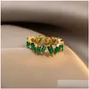 Band Rings Luxury Green Crystal Irregar Gold For Woman Neo Gothic Jewelry High End Zircon Setting Accessories Korean Fashion Drop De Dhdgy