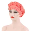 Breda randen hattar Braid Silkeslen Turban for Women Cancer Chemo Beanies Cap Headwrap Headwear Soft Beanie Pearls Twisted Hijab Scarf