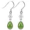 Stud Earrings Authentic S925 Silver Inlaid Natural An Jade Jasper Water Drop High Quality Female Jewelry Style Gifts