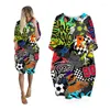 Casual Dresses Women Graffiti Print Plus Size Long Sleeve Fashion Oversized Woman Clothes Streetwear Punk Ladies Clothing Female Dress