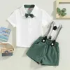 Conjuntos de roupas para crianças, meninos, roupas para cavalheiros, verão, cor sólida, manga curta, camisa de botão e conjunto casual de bermuda elástica