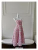 2023 Summer Multicolor 3D Flowers Floral Panelled Tulle Dress Spaghetti Strap Scoop Neckline Midi Casual Dresses J3L047823