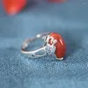 Cluster Rings JZ380ZFSILVER Thai Silver 925 Fashion Elegant Luxury Hetian Jade South Red Agate Lotus Oval Ring For Women Wedding Party