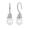 Studörhängen WPB S925 Sterling Silver Women Natural Pearl Hook Thread Female Luxury Jewelry Zircon Design Girt Lady